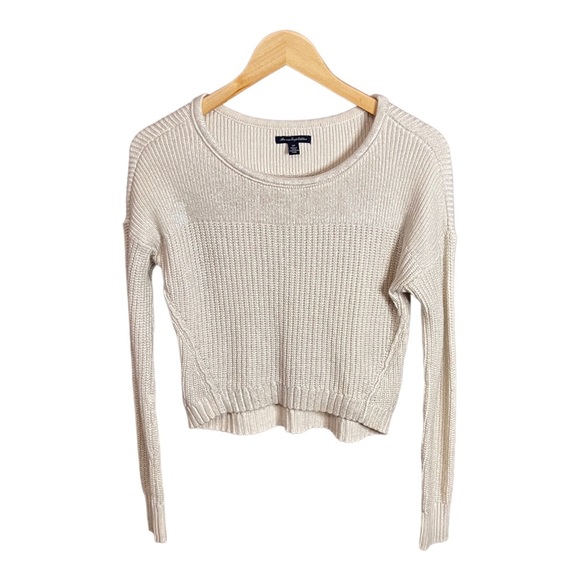American Eagle Outfitters Sweaters - AMERICAN Eagle Outfitters cream and silver metallic crop sweater, size small